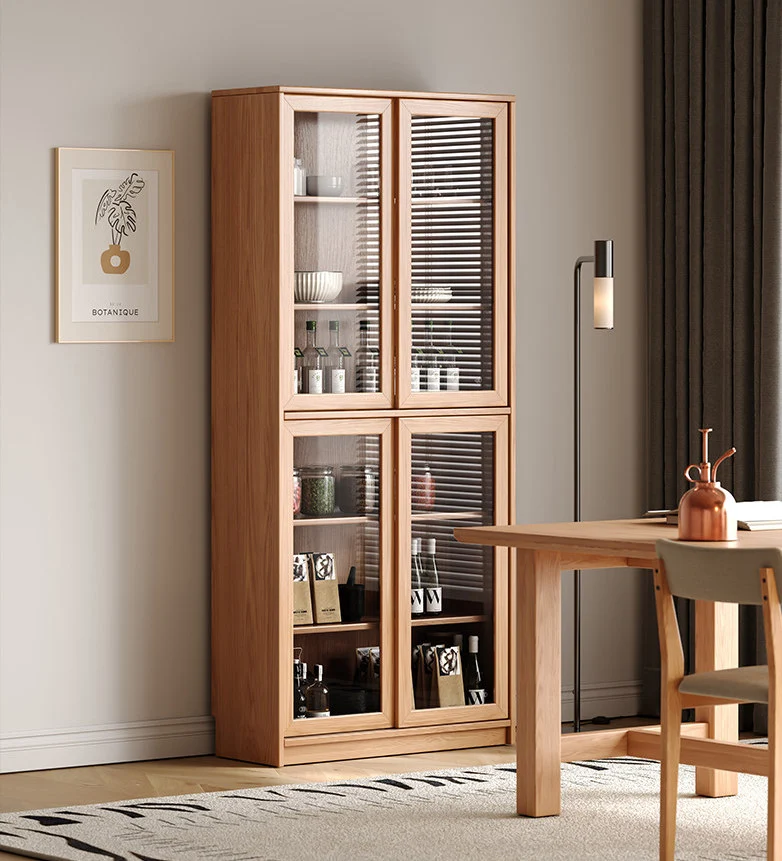 Library Cherry Wood Glass Door Display Cabinet Bookcase