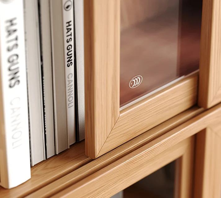 Library Cherry Wood Glass Door Display Cabinet Bookcase