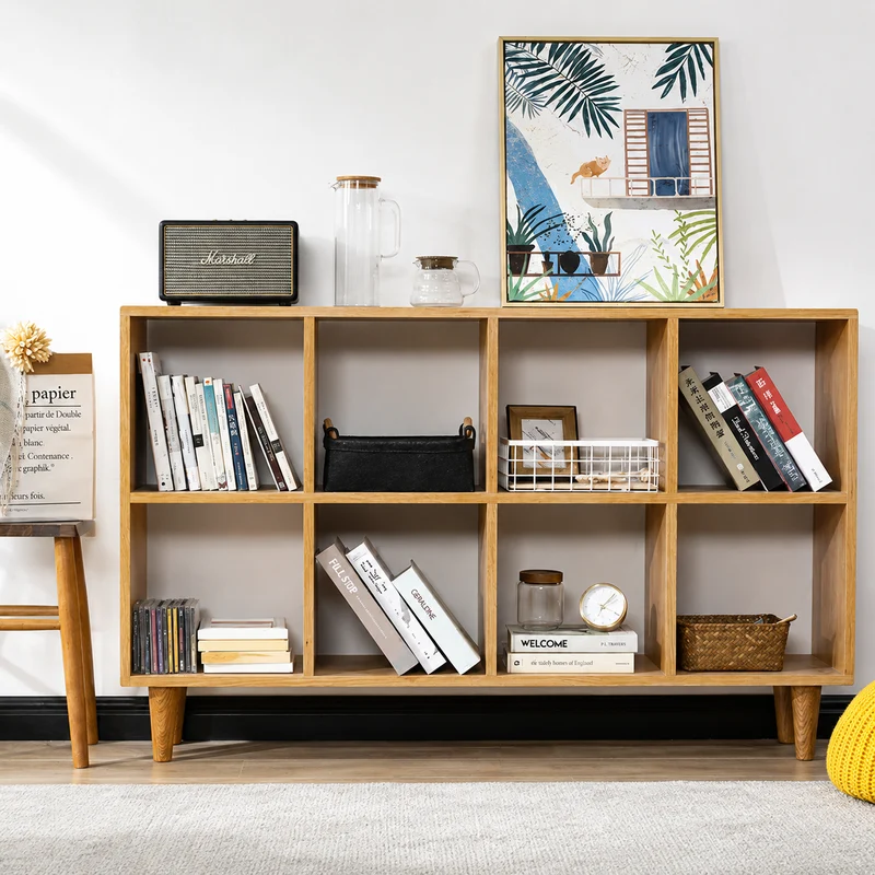 Literati White Oak Open Display Bookcase with Cubby Shelves