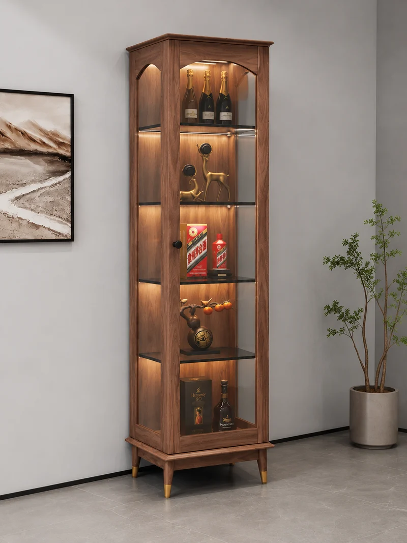 Dex Walnut Glass Display Cabinet for Collectibles & Wine