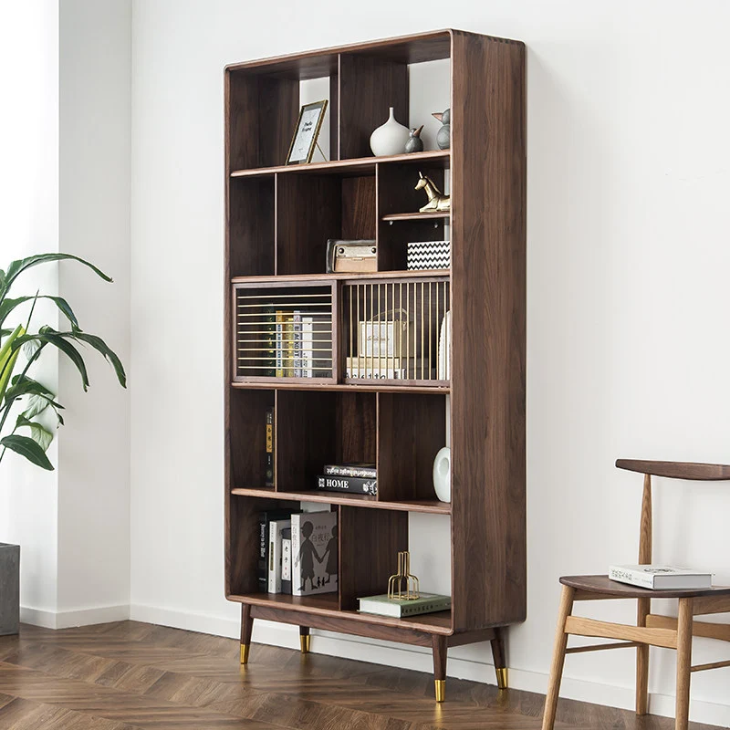 Lore Mid-Century Walnut Display Bookcase with Open Shelves