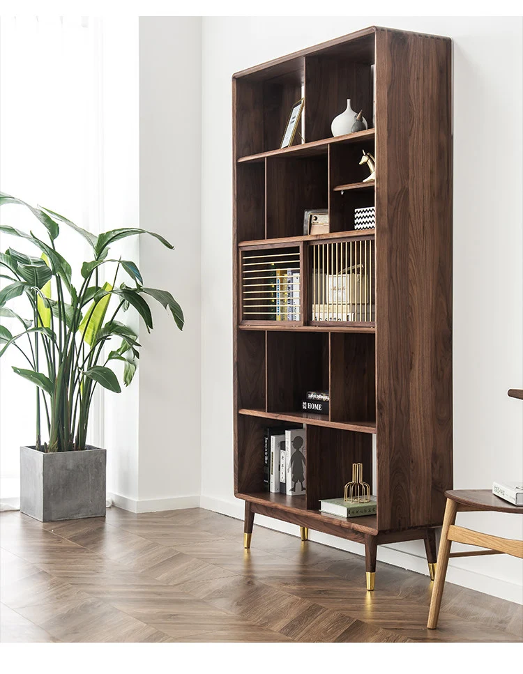 Lore Mid-Century Walnut Display Bookcase with Open Shelves