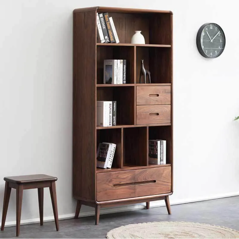 Libris Walnut Bookcase with Drawers & Open Display Shelves