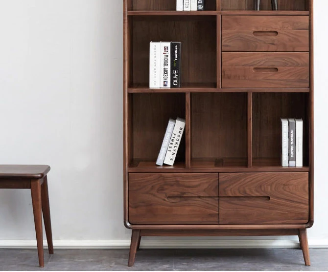 Libris Walnut Bookcase with Drawers & Open Display Shelves