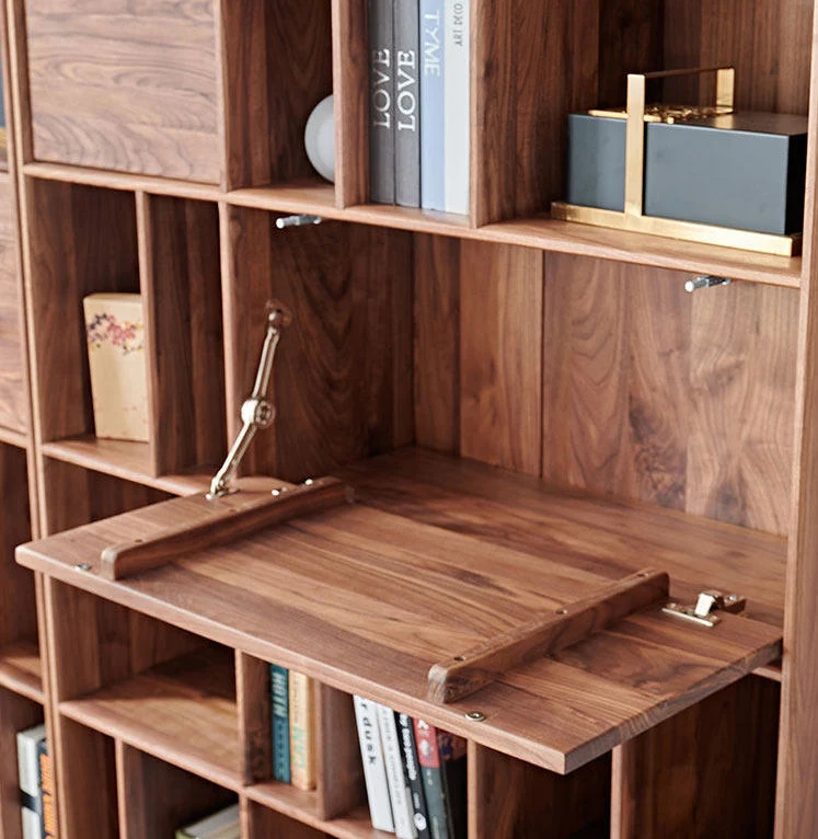 Tome Japanese Modern Walnut Bookcase with Geometric Shelves