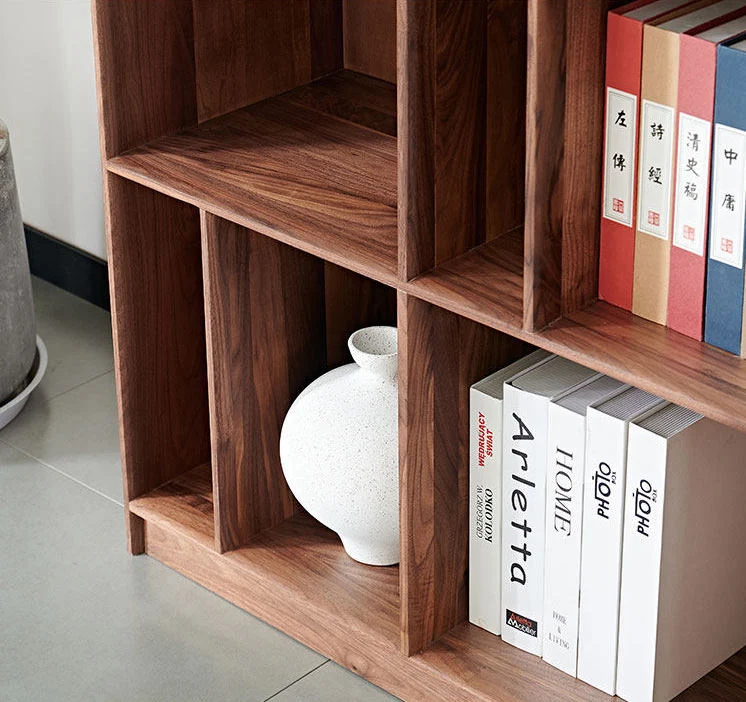 Tome Japanese Modern Walnut Bookcase with Geometric Shelves