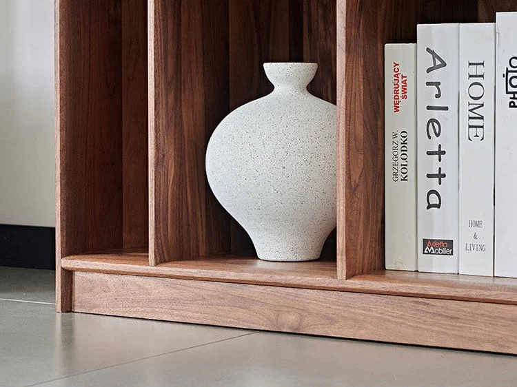 Tome Japanese Modern Walnut Bookcase with Geometric Shelves