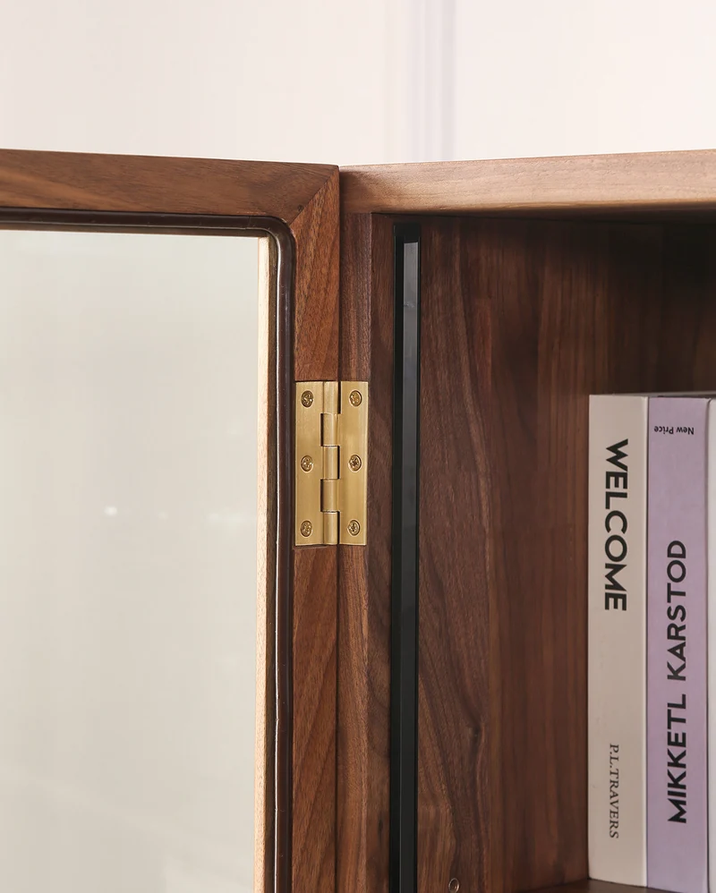 Stack Walnut Wood Glass Door Bookcase Display Cabinet