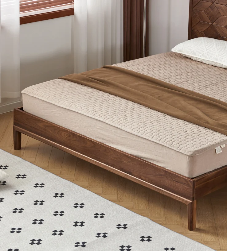 Nestify Walnut Platform Bed with Geometric Wood Headboard