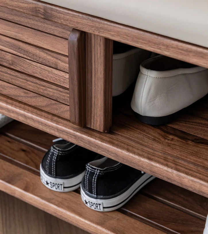 Shoery Japanese Modern Walnut Shoe Storage Bench Cabinet