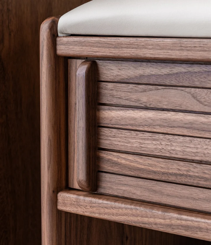 Shoery Japanese Modern Walnut Shoe Storage Bench Cabinet