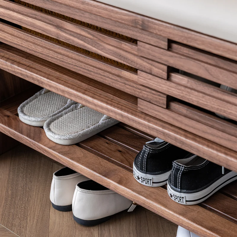 Shoery Japanese Modern Walnut Shoe Storage Bench Cabinet