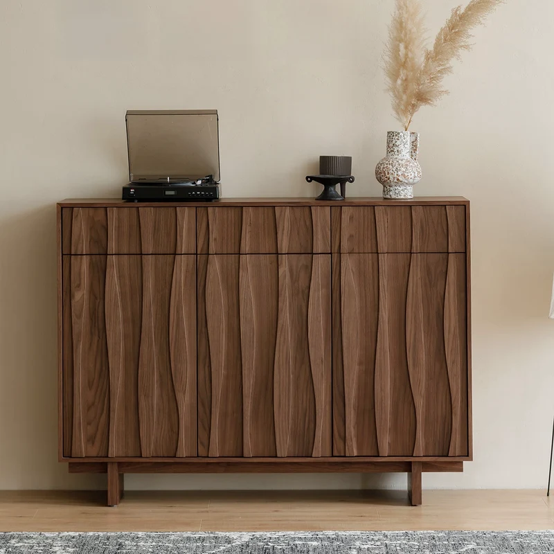Stride Organic Modern Walnut Shoe Cabinet with Sculpted Doors