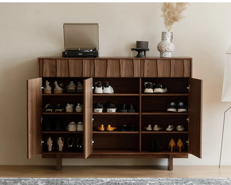 Stride Organic Modern Walnut Shoe Cabinet with Sculpted Doors