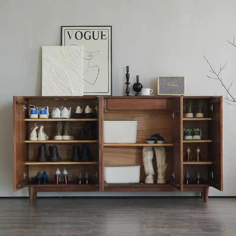 LoftKicks Walnut Wood Shoe Cabinet with Large Storage