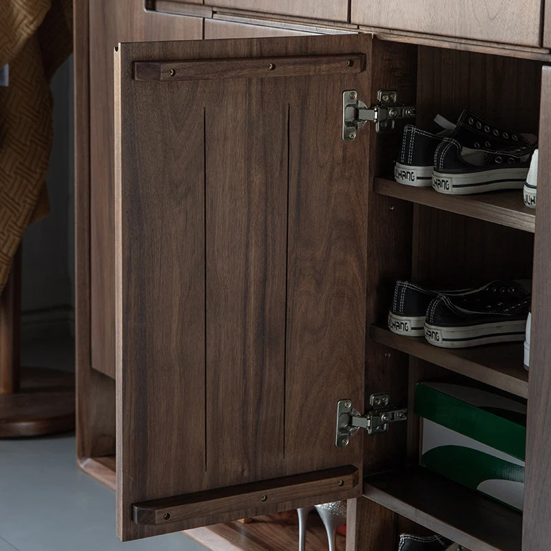 StrideBox Walnut Wood Shoe Cabinet with Concealed Storage