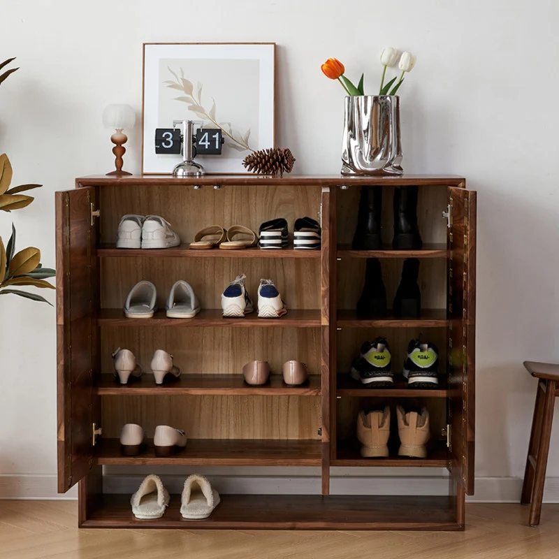 ArchNest Walnut Wood Shoe Cabinet with Adjustable Shelves