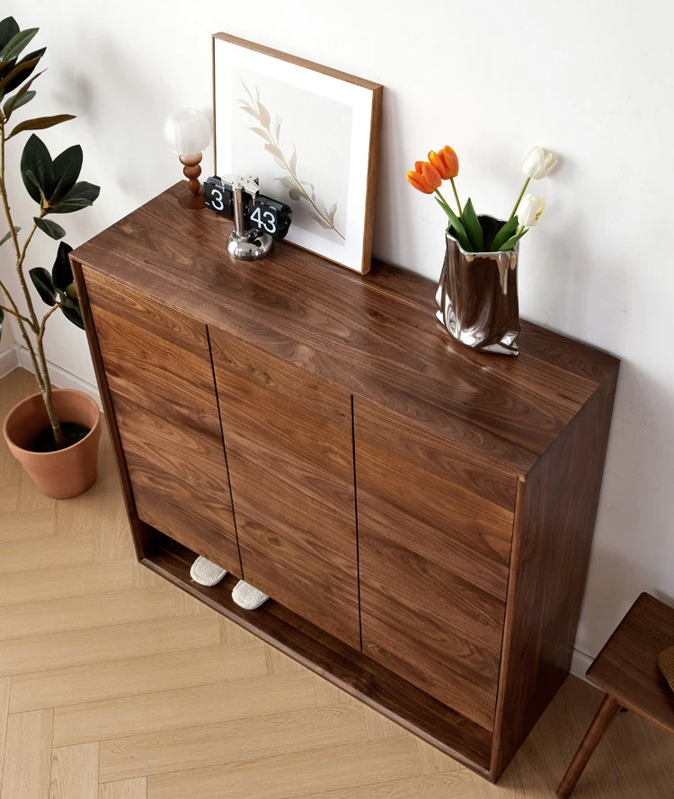 ArchNest Walnut Wood Shoe Cabinet with Adjustable Shelves