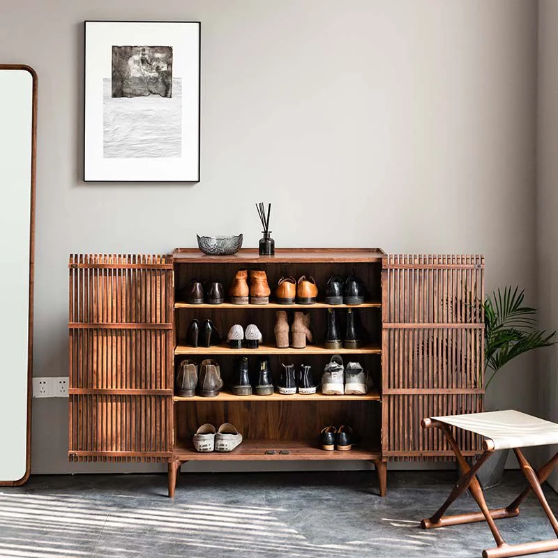 SoleCase Walnut Shoe Cabinet with Slatted Doors
