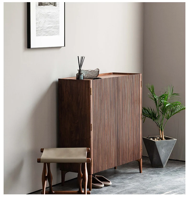 SoleCase Walnut Shoe Cabinet with Slatted Doors