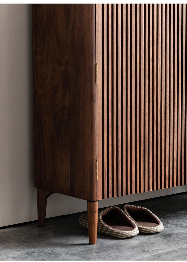 SoleCase Walnut Shoe Cabinet with Slatted Doors