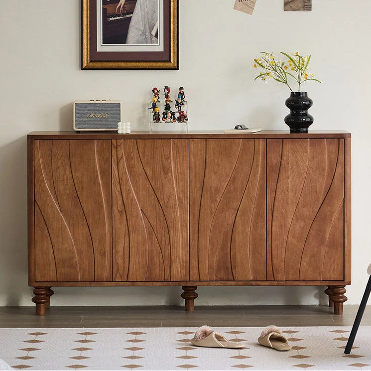 StepVault Walnut Shoe Cabinet with Artistic Curved Doors