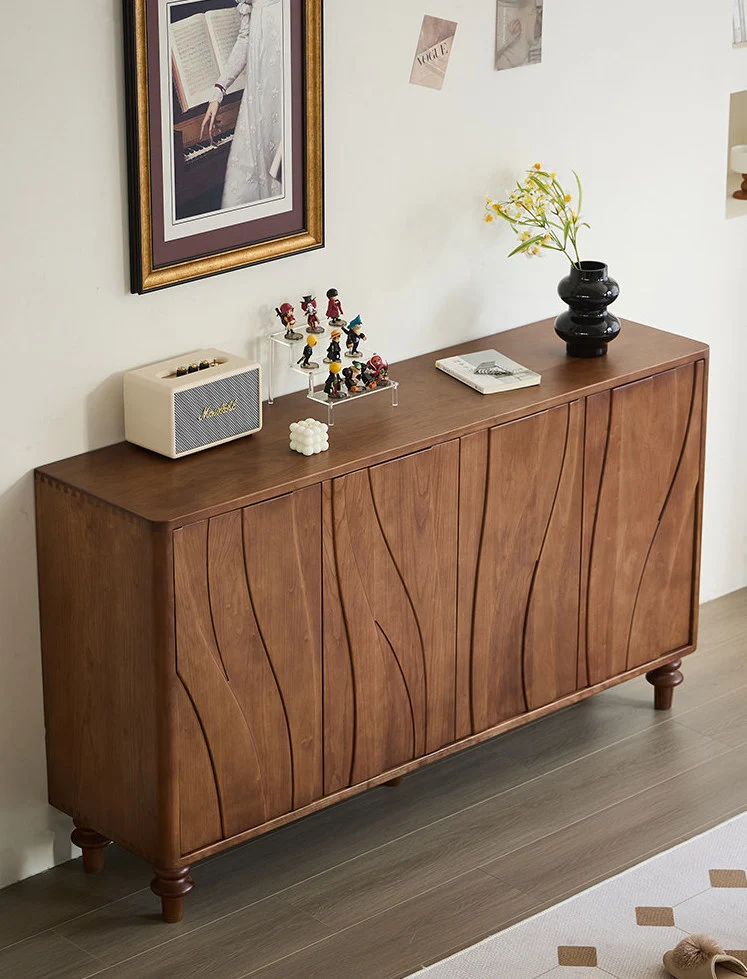 StepVault Walnut Shoe Cabinet with Artistic Curved Doors
