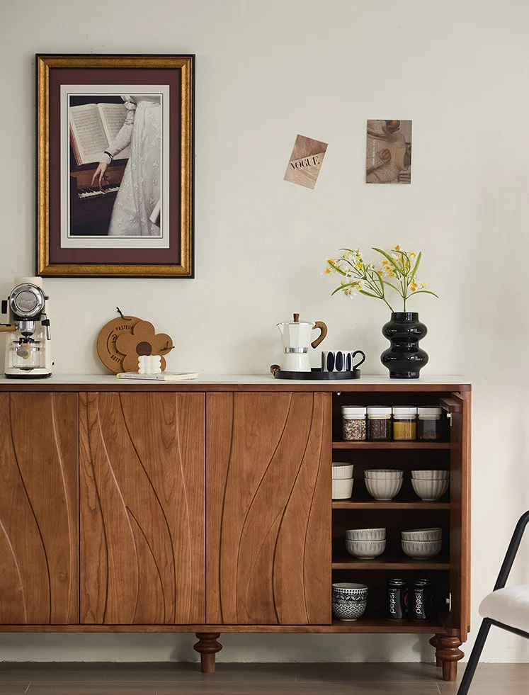 StepVault Walnut Shoe Cabinet with Artistic Curved Doors
