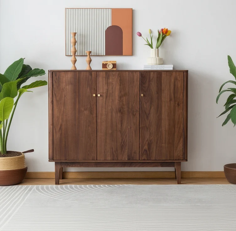WoodPlinth Mid-Century Japandi Wooden Shoe Cabinet