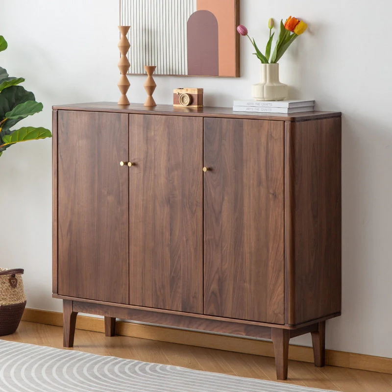 WoodPlinth Mid-Century Japandi Wooden Shoe Cabinet