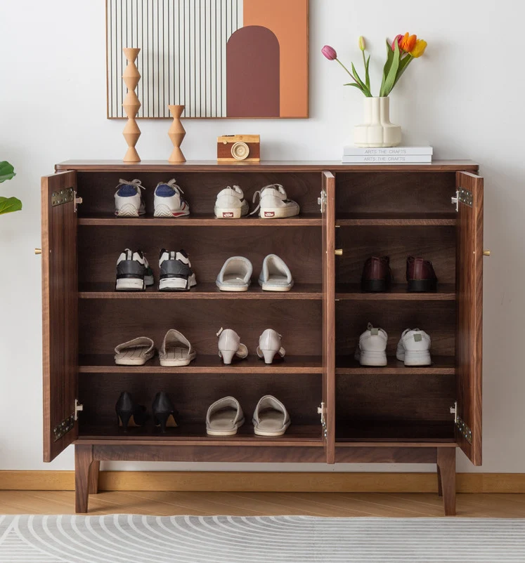 WoodPlinth Mid-Century Japandi Wooden Shoe Cabinet