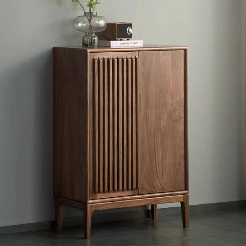 BeamDeck Japanese Slatted Wood Shoe Cabinet with Storage