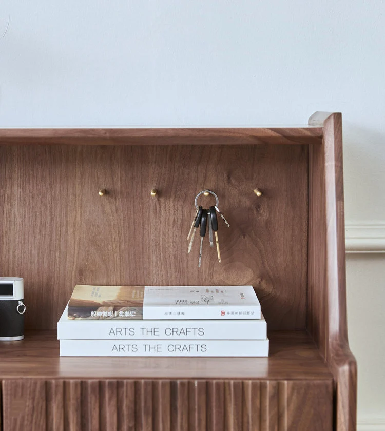 WoodVault Fluted Walnut Shoe Cabinet with Open Display Shelf