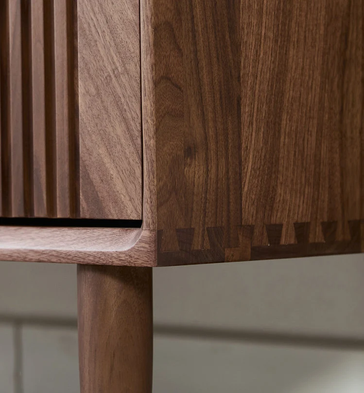 WoodVault Fluted Walnut Shoe Cabinet with Open Display Shelf