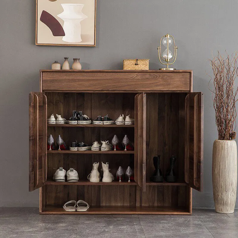 CedarShelf Walnut Shoe Cabinet with Drawer and Open Shelf