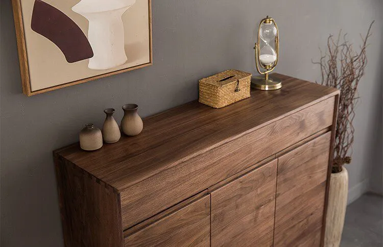 CedarShelf Walnut Shoe Cabinet with Drawer and Open Shelf