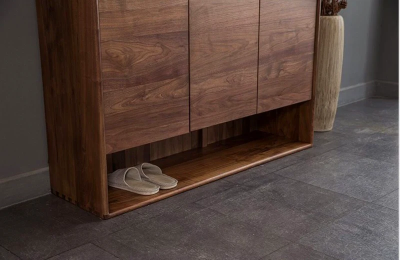 CedarShelf Walnut Shoe Cabinet with Drawer and Open Shelf