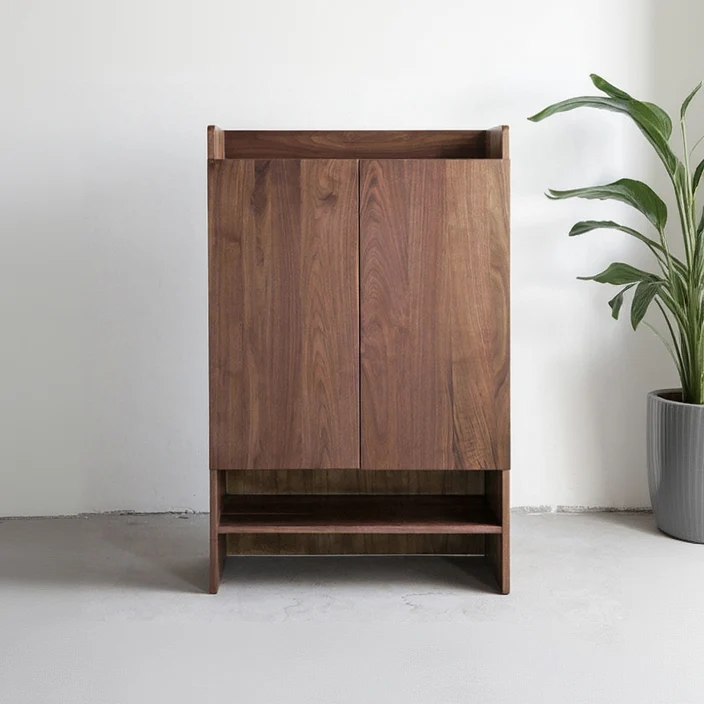 PurePlank Solid Walnut Shoe Cabinet with Open Shelf Storage