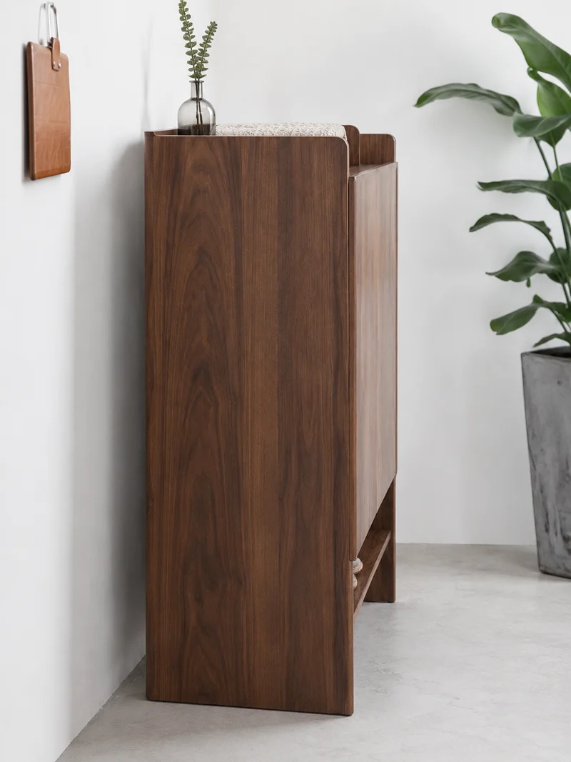 PurePlank Solid Walnut Shoe Cabinet with Open Shelf Storage
