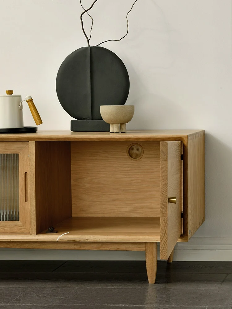 LogLuxe Mid-Century White Oak TV Cabinet with Glass Doors