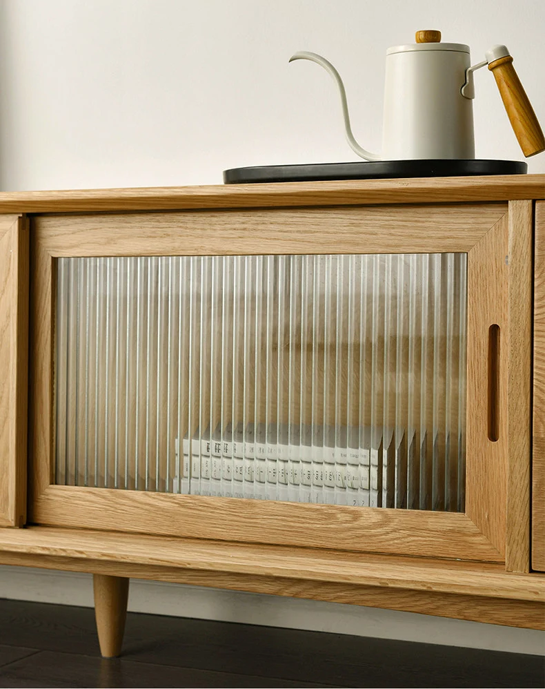 LogLuxe Mid-Century White Oak TV Cabinet with Glass Doors