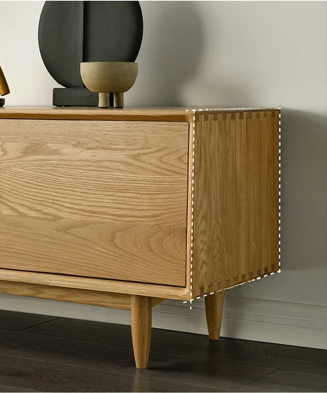 LogLuxe Mid-Century White Oak TV Cabinet with Glass Doors