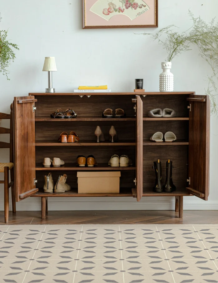 Stow Mid-Century Walnut Fluted Shoe Cabinet with Doors