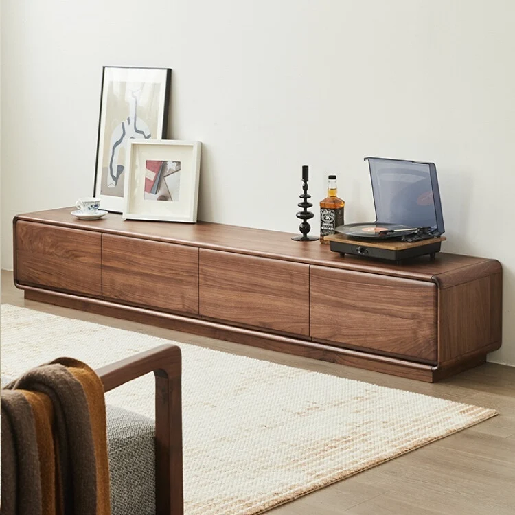 PrimePlank Modern Walnut Low Profile TV Console Cabinet