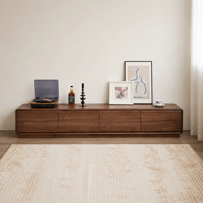 PrimePlank Modern Walnut Low Profile TV Console Cabinet
