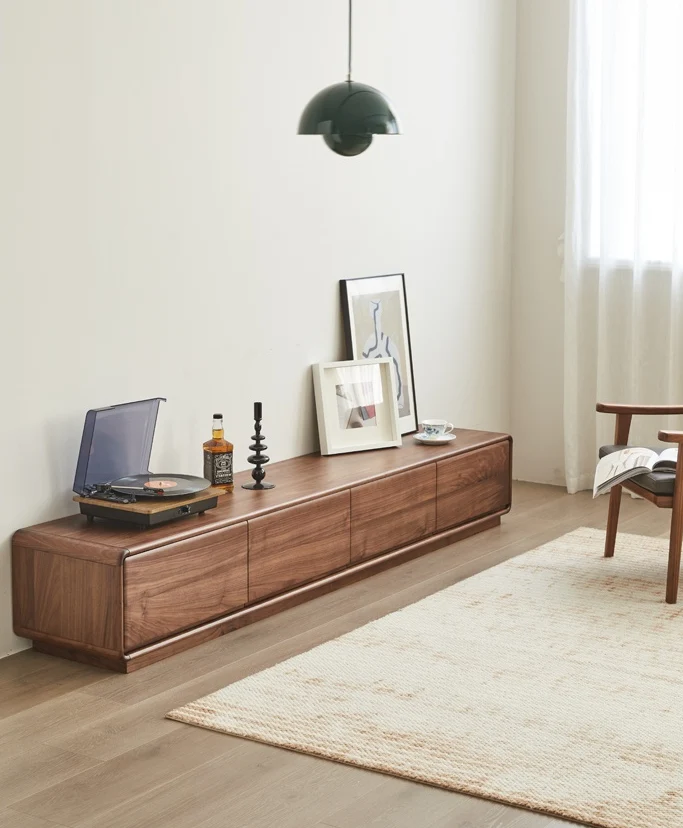 PrimePlank Modern Walnut Low Profile TV Console Cabinet