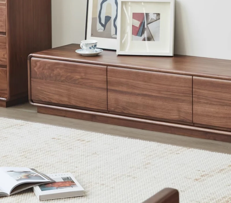 PrimePlank Modern Walnut Low Profile TV Console Cabinet