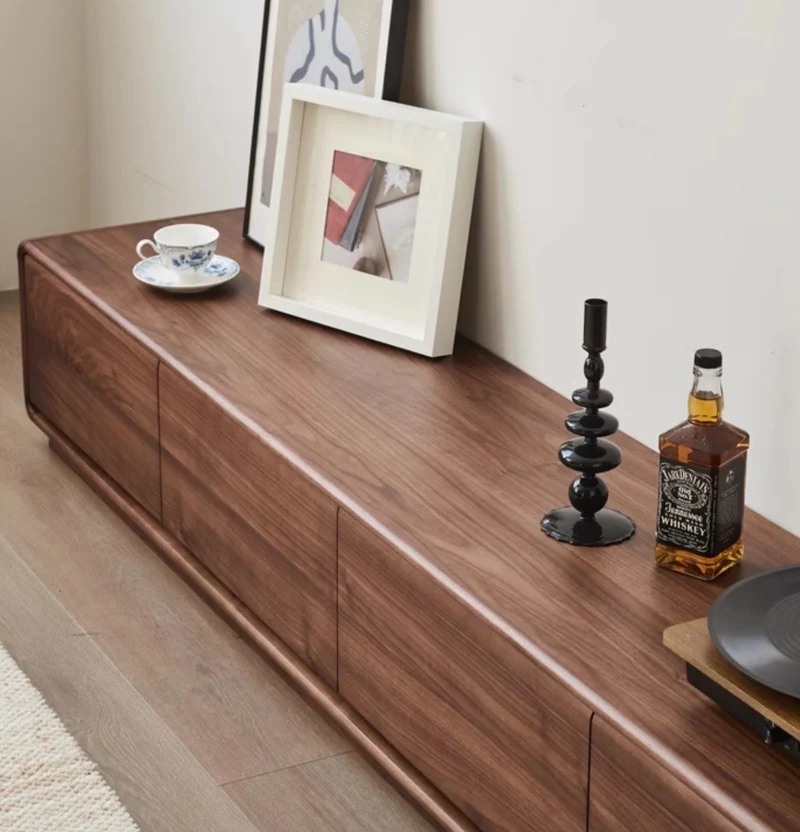 PrimePlank Modern Walnut Low Profile TV Console Cabinet