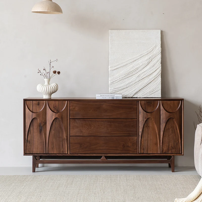 PrimeGrain Mid-Century Walnut Wood Sideboard Cabinet