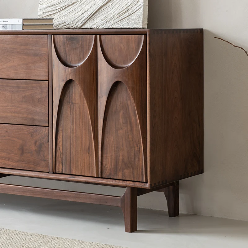 PrimeGrain Mid-Century Walnut Wood Sideboard Cabinet
